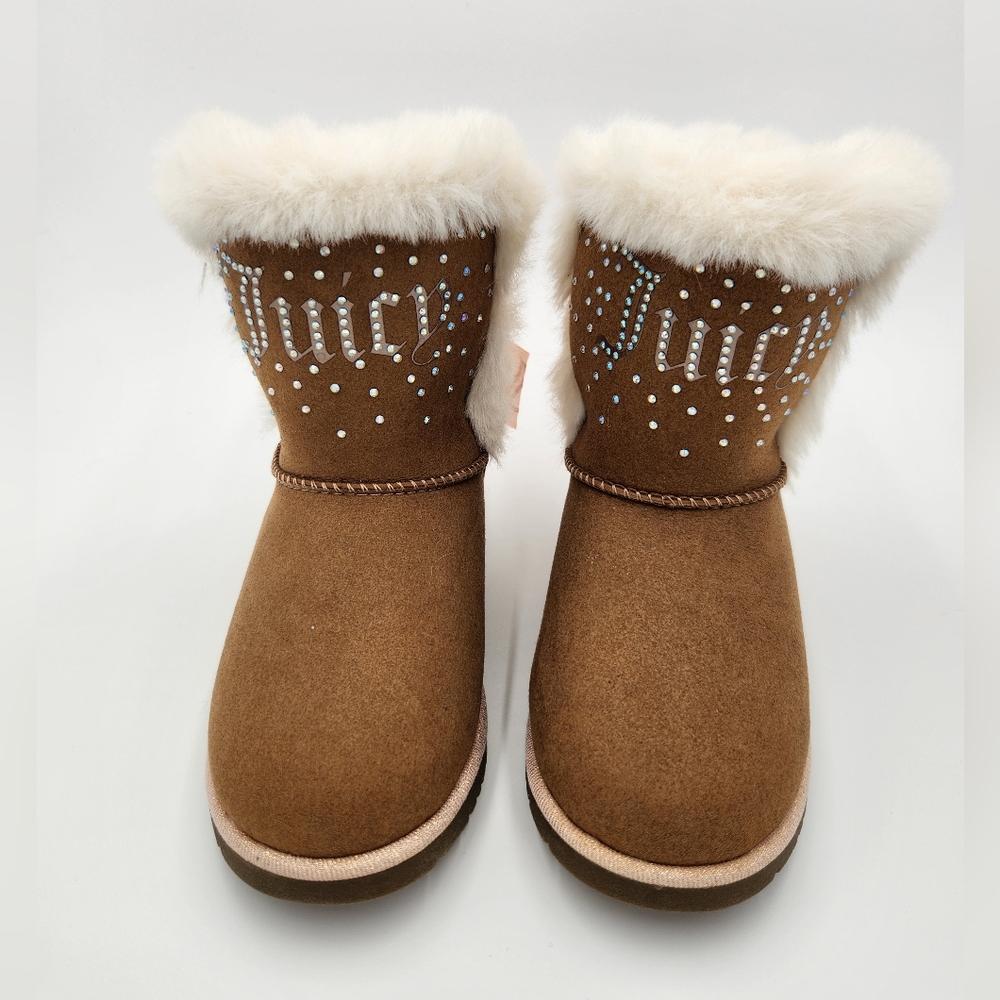 Juicy Couture Girls Boots Faux Fur with Bows Brown Rhinestone NEW Size 13